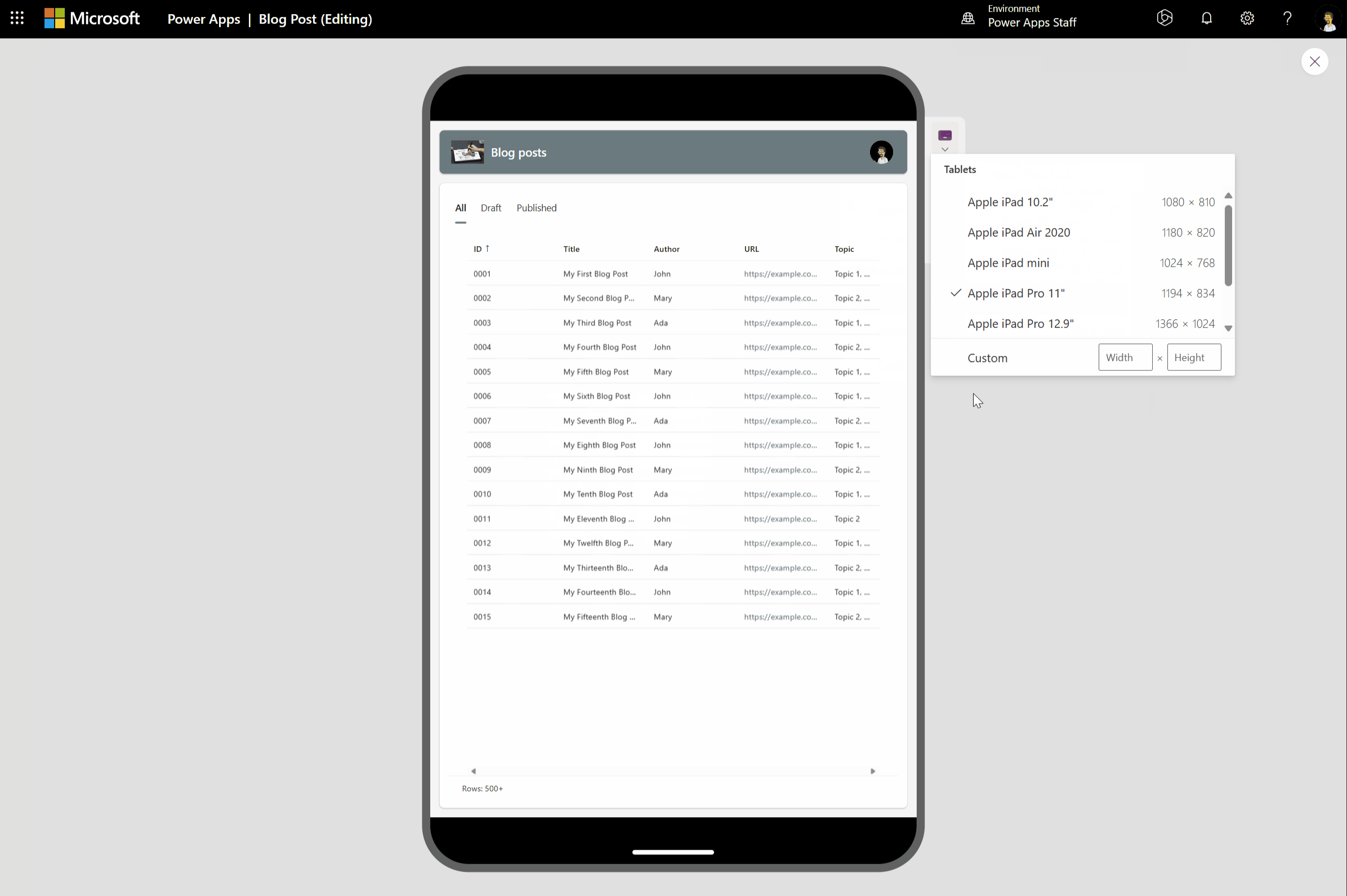 screenshot of Microsoft Power Apps